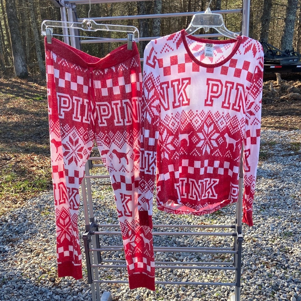 PINK Victoria's Secret Pajama Set - Red and White Pattern